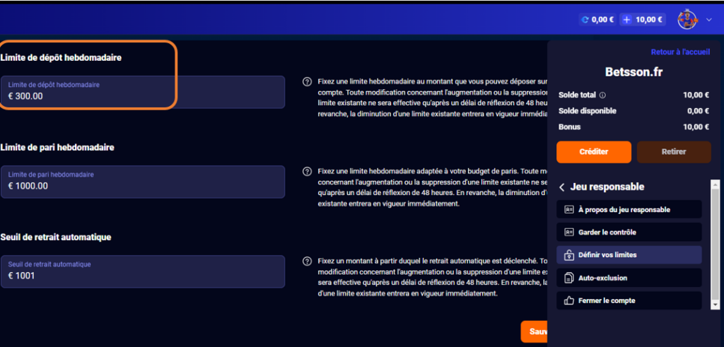 betsson retraits